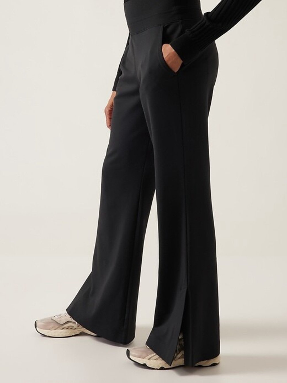 Athleta Venice Flare Pant in Black Full Length Side Slit Pull On Athleisure